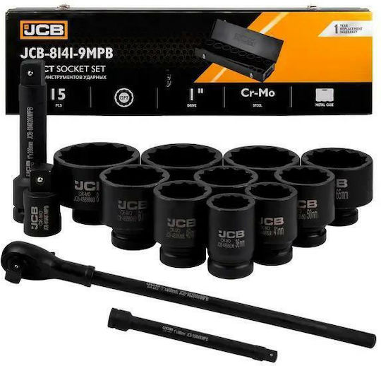 Комплект Инструменти За Удар Jcb 15 Бройки 1" 12-стенни 36-80мм