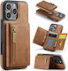 Dg.ming M5 Series Iphone 16 Pro Zip Rfid Multi Card Detachable Θήκη Δερματίνης Brown