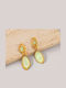 Single Dangle Steel Gold Plated Earrings with Stones Green