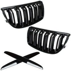 Bmw 3 E90 E91 04-09 Sedan Wagon Grille Between Headlights Kidneys Left + Right Set Black Glossy Double Bar Curved Slats Bmw 3 E90 E91 04-09 Sedan Wagon Grille Between Headlights Kidneys Left + Right Set Black Glossy Double Bar Curved Slats