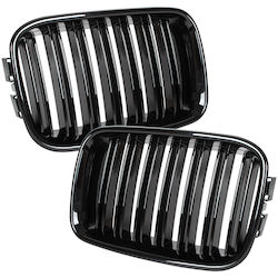 BMW 3 E36 91-96 Gitter Zwischen Scheinwerfern Nieren Links + Rechts Set Schwarz Glänzend Doppelstange