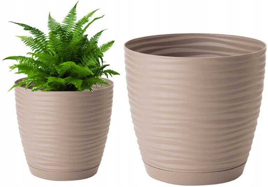 Form Plastic Ghiveci De Flori Din Plastic Gri-Bej Cu Farfurie 19x17.3cm