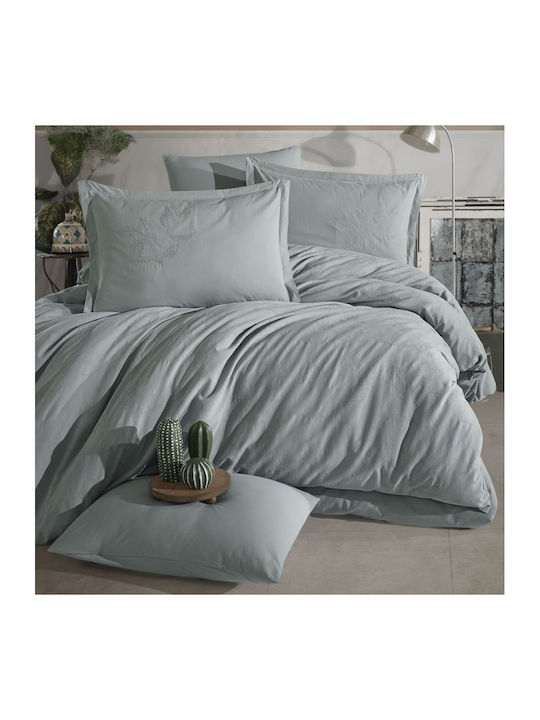 Clasy Home Подредба Пликове За Завивки 100% Памук 200x220см Двойна с 2 Калъфки За Възглавници и 1 Чаршаф Сив