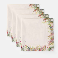 Table Napkins 45x45 Cm Set 4 Pieces 100% Cotton Pink Vinca Floral