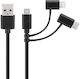 Nedis Cablu USB la Type-C / Lightning / micro USB Negru 1m CCGL60620BK10