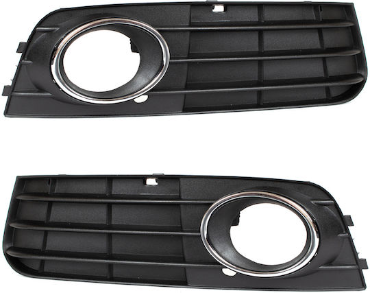 Audi A4 B8 07-11 Halogen Fog Lights Bumper Grille 3 Bars Chrome Frame Left + Right Set