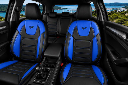 Universal Car Seat Covers Set Panda Rodos Eco Leather Front Rear Black Blue