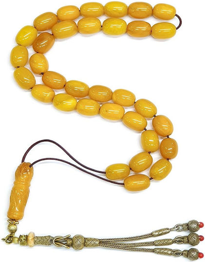 Roloi Komboloi Worry Beads with 33 Amber Beads Length 46cm Yellow