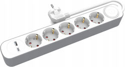 Fixed Extension Cord 5x Schuko Switch 1x Usb A 1x Usb C 1.5m Ps-570sws+usba+usbc/1.5 E W-30009