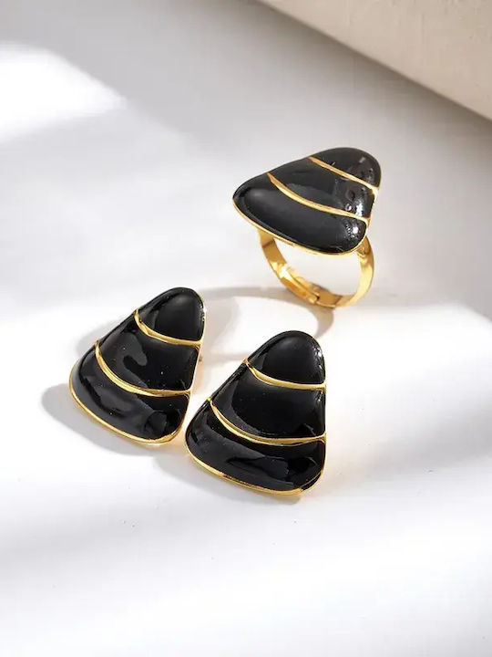 Schmuckset mit Ohrringen & Ring aus Stahl Vergoldet mit Steinen