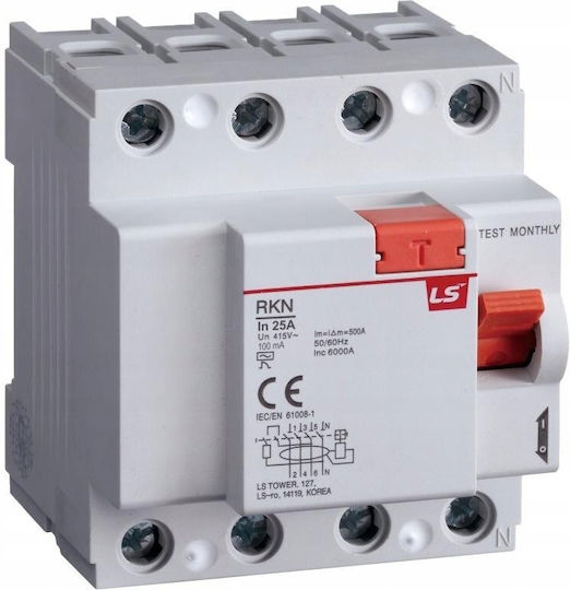 Residual Current Circuit Breaker 4p 25a 0.1a Type A Rkn4p 25a 100maa 06220457r0