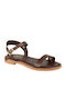Leather Women's Flat Sandals Brown
