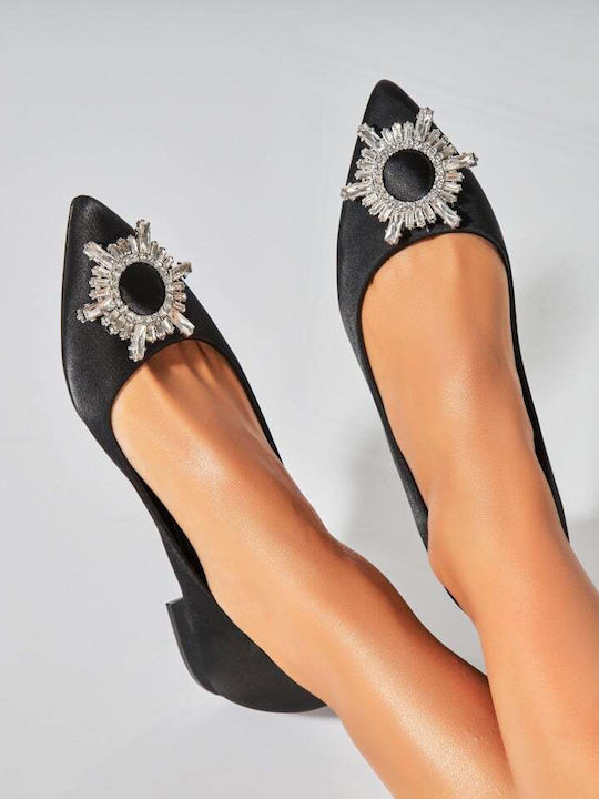 Pantofi Balerini Pentru Femei Din Satén În Culoare Neagră