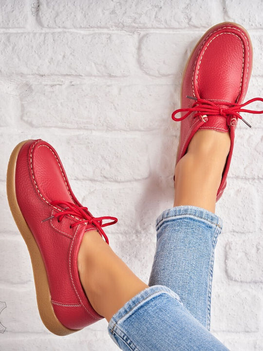 Reverse Oxfords de Damă din Piele Roșie