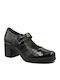 Leather Heels With Chunky Medium Heel Black
