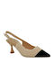 Leather Heels with Strap & Thin Medium Heel Beige