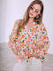 Celestino Women's Shirt Floral Balloon Sleeve Loose Fit Orange