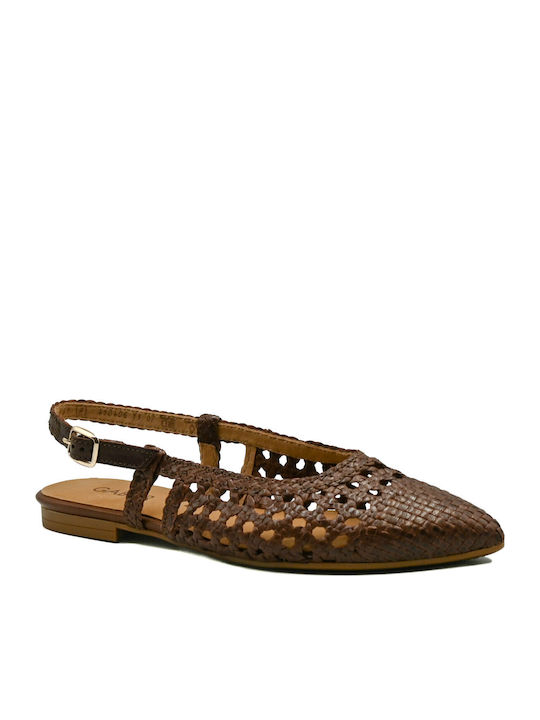 Leather Women's Ballerina Shoes In Brown Colour