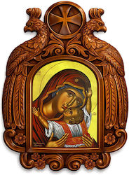 Holy Mary Kardiotissa Wooden Carved Saint Icon Eagle 39cm