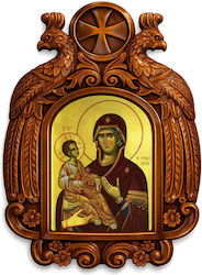 Fecioara Maria Tricherousa Icoană Sculptată Lemn Vultur 39cm Fecioara Maria Tricherousa Icoană Sculptată Lemn Vultur 39cm