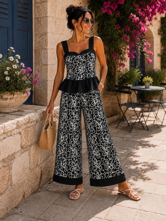 Ecstasy Women's Black Set with Floral Trousers