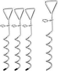 Set 4 Cuiere Spirale Pentru Cort Relaxdays Argintii 42,5x8,5x4,5 Cm