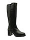 Leather Women's Boots with Medium Heel Black
