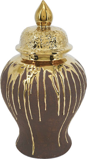 Artekko Candia Κεραμικό Βάζο Καπάκι Καφέ Χρυσό 19.2x19.2x34 Cm