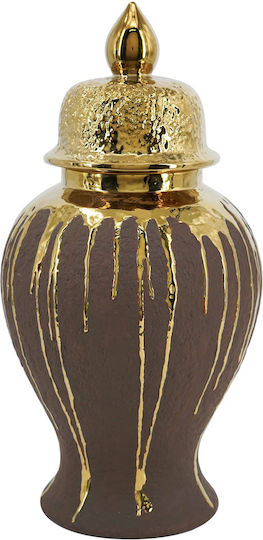 Artekko Candia Keramische Vase Mit Deckel Braun Gold 21,5x21,5x41,5 cm
