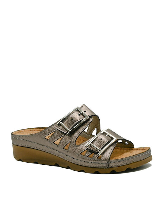 Naturelle Leder Anatomisch Flache Sandalen Bronze