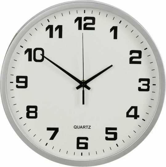 Ceas de Perete Analogic Argintiu 30cm Mecansim Quartz Silentios Cadran Mare