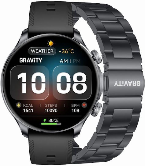 Gravity GT35-2 50mm Smartwatch με Παλμογράφο (Black)