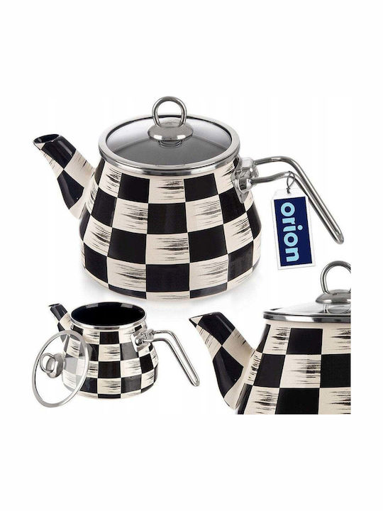 Orion Enamel Kettle Checkerboard 2 L Glass Lid Induction