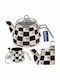 Orion Enamel Kettle Checkerboard 2 L Glass Lid Induction