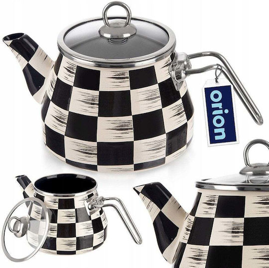 Orion Enamel Kettle Checkerboard 2 L Glass Lid Induction