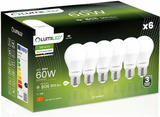 Lumiled Λάμπα LED 8W για Ντουί E27 και Σχήμα A60 Φυσικό Λευκό 806lm