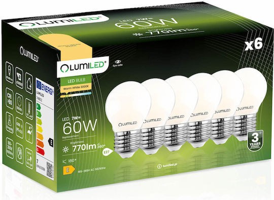 Lumiled LED Glühbirnen 7W für E27 Fassung und P45 Form Warmes Weiß 806lm 6 Stück
