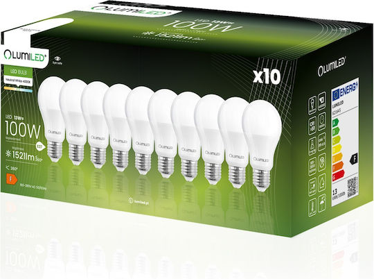 Lumiled LED Glühbirnen 13W für E27 Glühbirnensockel und Form A60 Naturweiß 1521 Lumen 10 Stück