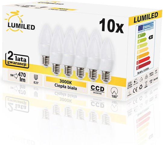 Lumiled Λάμπες LED 5W για Ντουί E27 και Σχήμα B35 Θερμό Λευκό 470lm 10τμχ