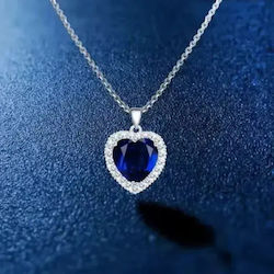 By Queen Silver Necklace Heart Blue Stone Shiny Details