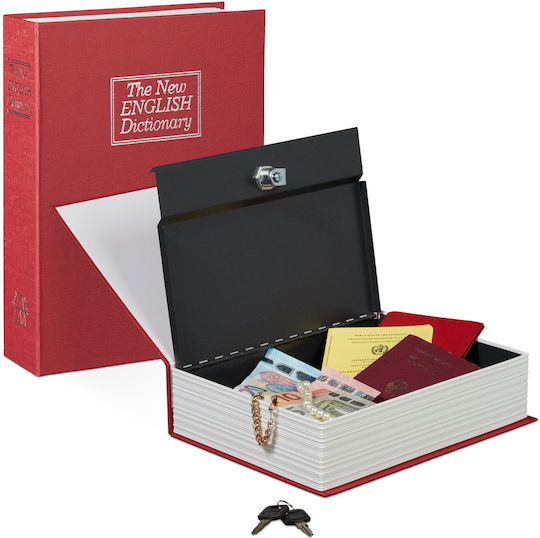 Relaxdays Large Book Safe Lock White Red Silver 27x6.5x20 Cm
