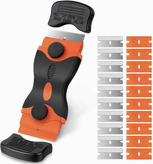 Răzuitor Multifuncțional Curățare Sticlă Ceramică Alista Home Design Ergonomic Mâner Antiderapant Include 20 Lame de Schimb 12,5 X 4,5 Cm Portocaliu