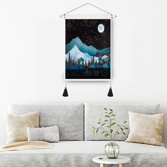 FRIPIA Hängende Wanddekoration Blau aus Stoff 50x35cm