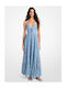 Summer Maxi Denim Dress with Ruffles Floral