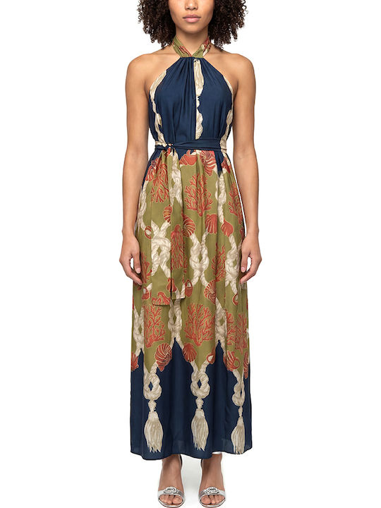 Summer Maxi Evening Satin Open Back Multicolour Dress