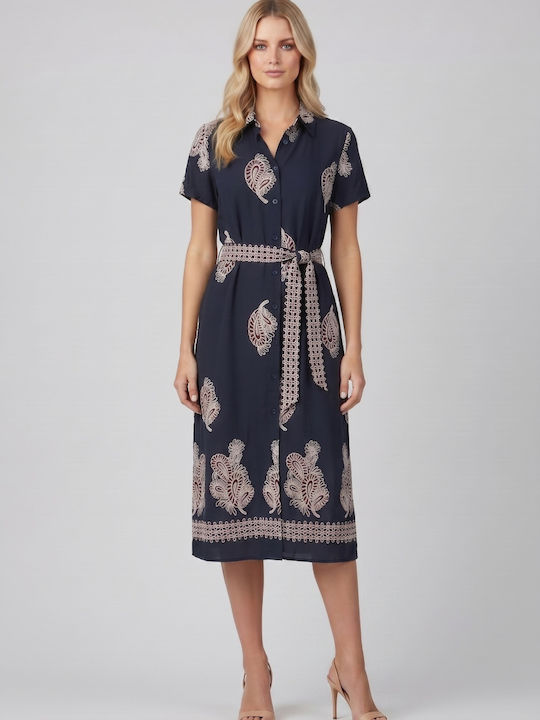 Fibes Rochie Cămașă Midi Navy Blue