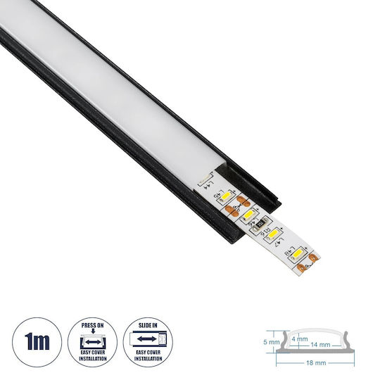 Globostar Alp-linear Curbario 70804-1m Surface Flexible Aluminum Profile White Milky Pressed Cover LED Strips Ip20 Black & White L100 X W1.8 X H0.5cm
