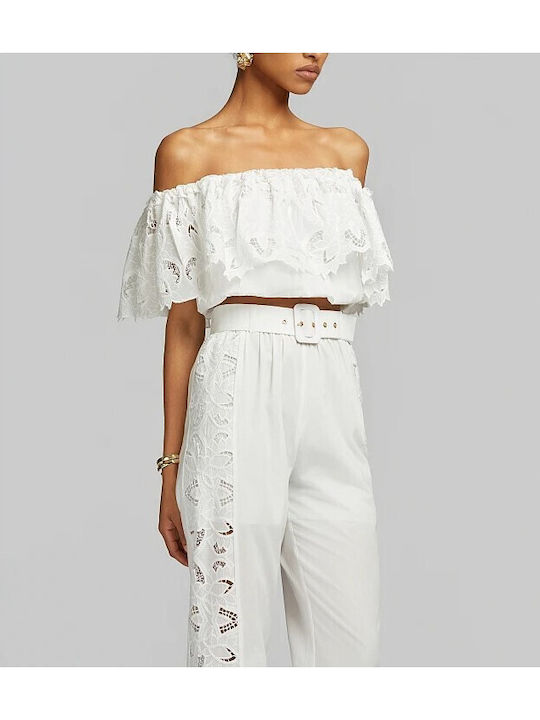 Γυναικεία Μπλούζα Off-Shoulder με Δαντέλα Λευκο