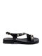 Damen Anatomisch Flache Sandalen Schwarz