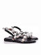 Leder Flache Sandalen für Damen Grau
